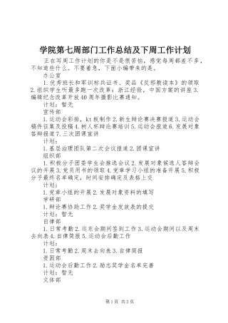 学院第七周部门工作总结及下周工作计划