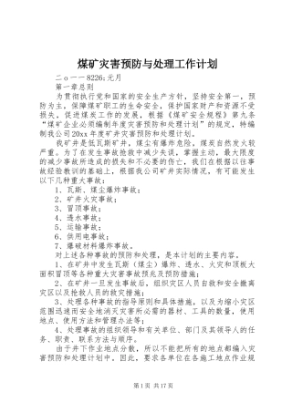 煤矿灾害预防与处理工作计划