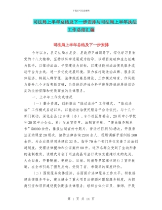 司法局上半年总结及下一步安排与司法局上半年执法工作总结汇编