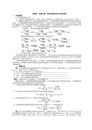 溶解度、质量分数、物质的量浓度的计算和换算
