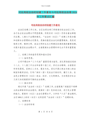 司法局依法治村创建工作意见与司法局依法治理2024年工作要点汇编