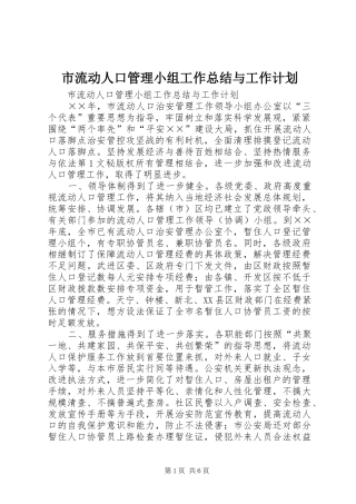 市流动人口管理小组工作总结与工作计划