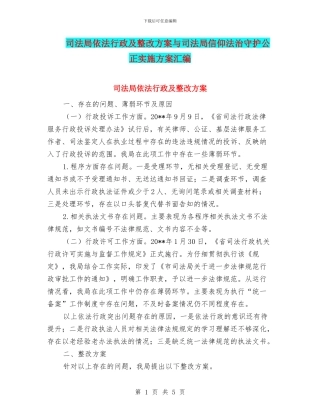 司法局依法行政及整改方案与司法局信仰法治守护公正实施方案汇编