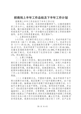招商局上半年工作总结及下半年工作计划