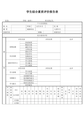 中学生综合素质评价表