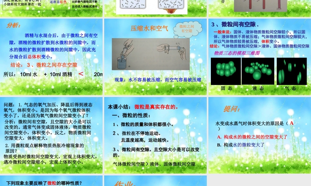 第一节构成物质的基本微粒第一课时《微粒的性质》