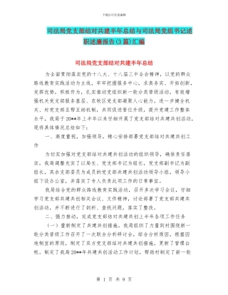 司法局党支部结对共建半年总结与司法局党组书记述职述廉报告汇编