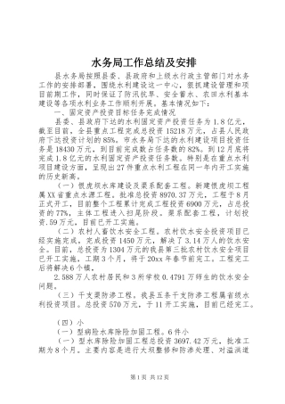 水务局工作总结及安排