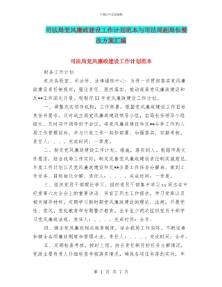 司法局党风廉政建设工作计划范本与司法局副局长整改方案汇编