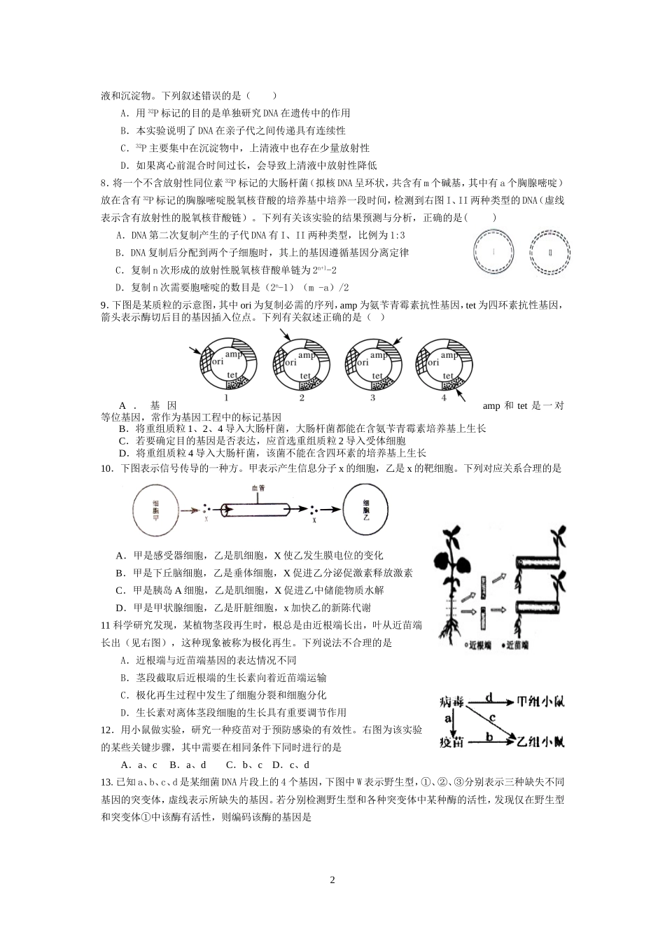2012届高三生物考前热身训练一_第2页