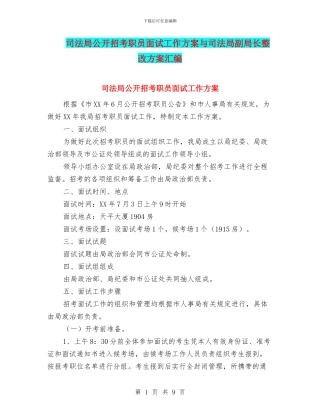司法局公开招考职员面试工作方案与司法局副局长整改方案汇编
