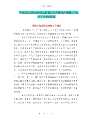 司法局全区依法治理工作要点与司法局共青团工作会议上的讲话汇编