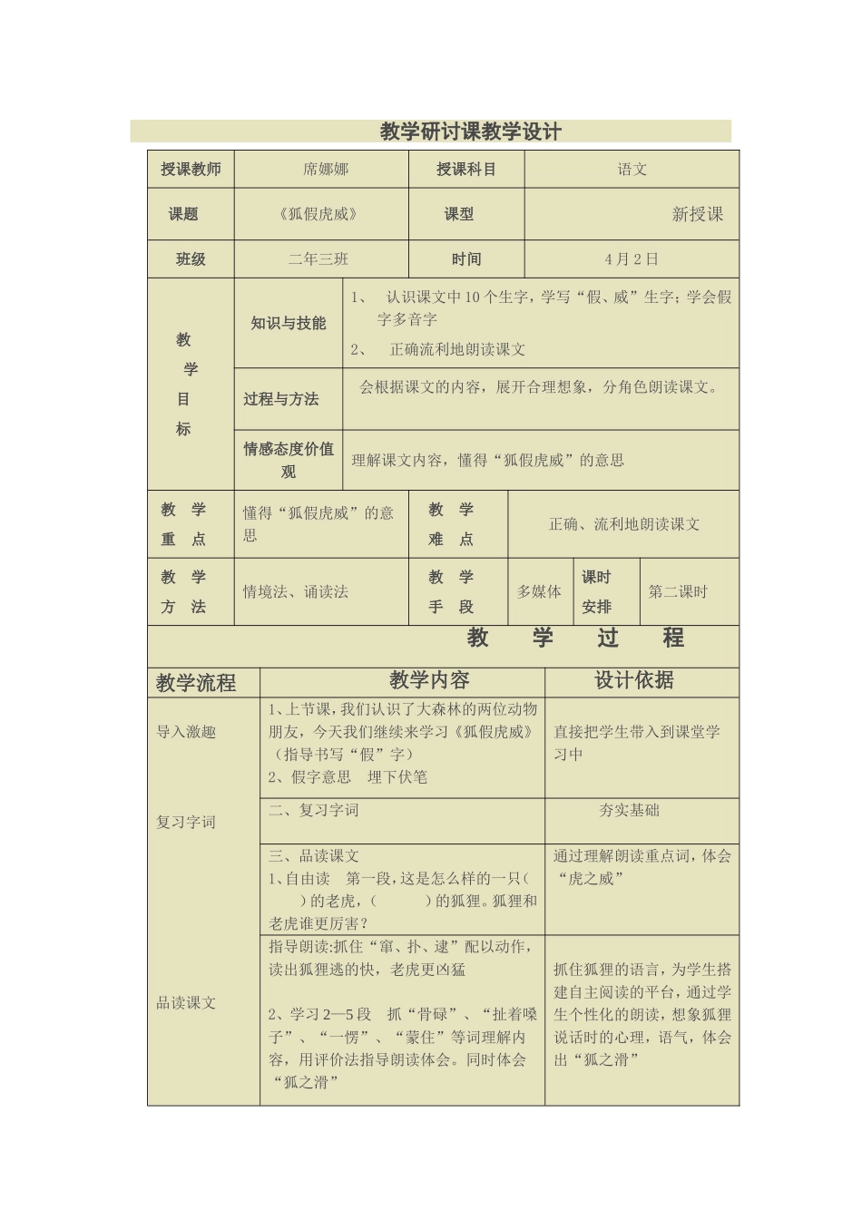 《狐假虎威》教学设计_第1页