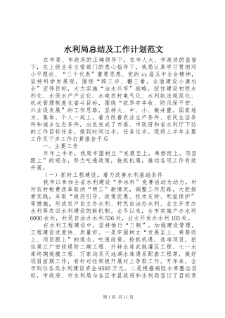 水利局总结及工作计划范文
