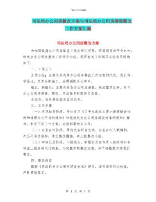 司法局办公用房整改方案与司法局办公用房清理整改工作方案汇编