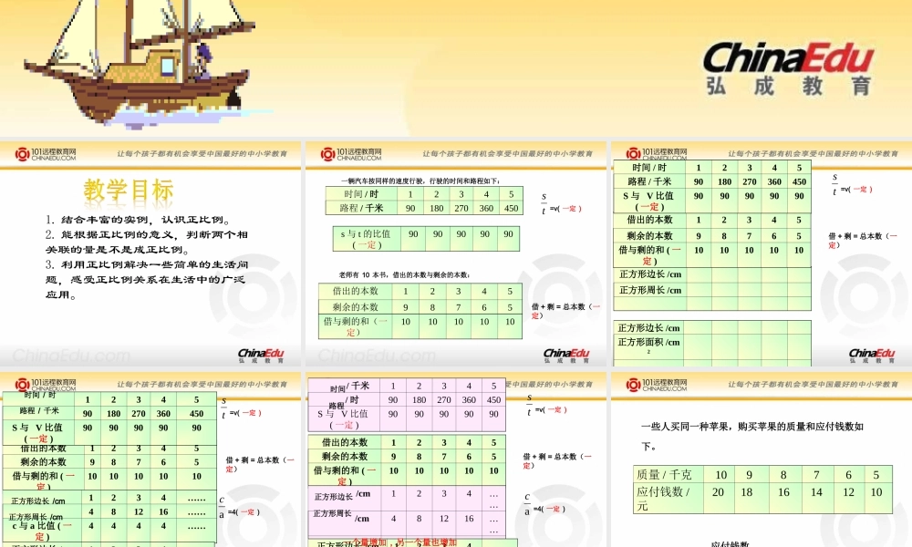 北师大版小学六下22正比例PPT课件1