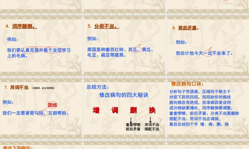 小学六年级专项复习修改病句课件