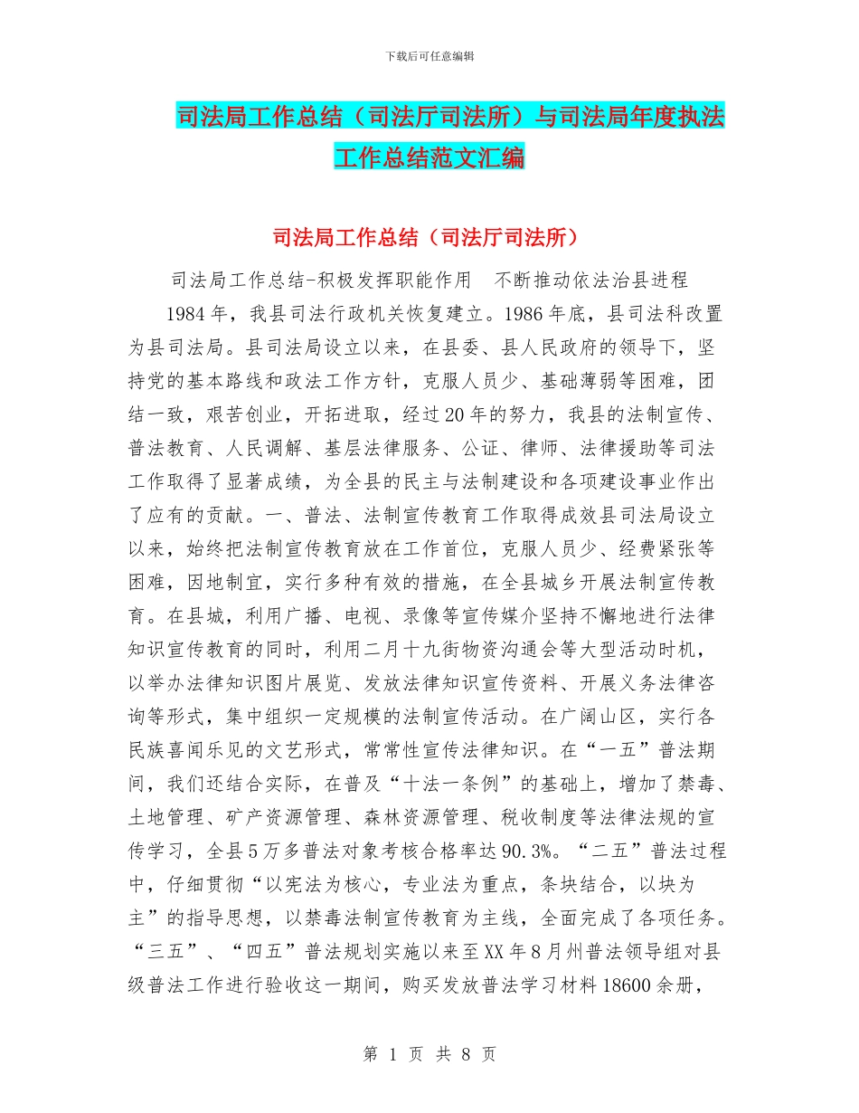 司法局工作总结与司法局年度执法工作总结范文汇编_第1页