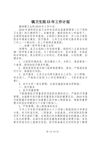 镇卫生院XX年工作计划
