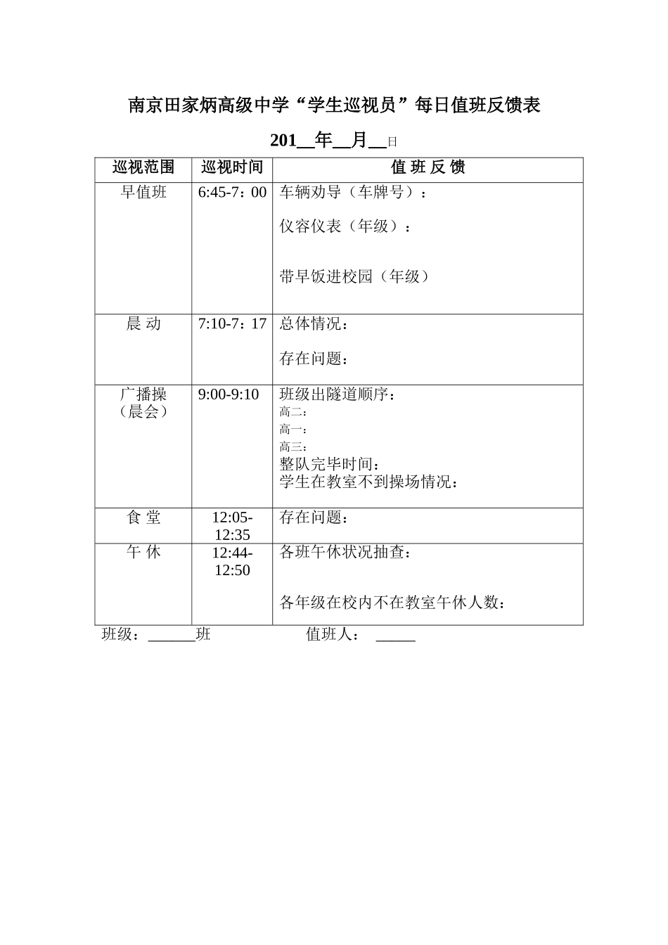 学生巡视员值日值班反馈表_第1页