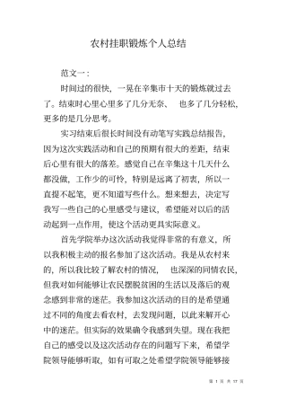 农村挂职锻炼个人总结
