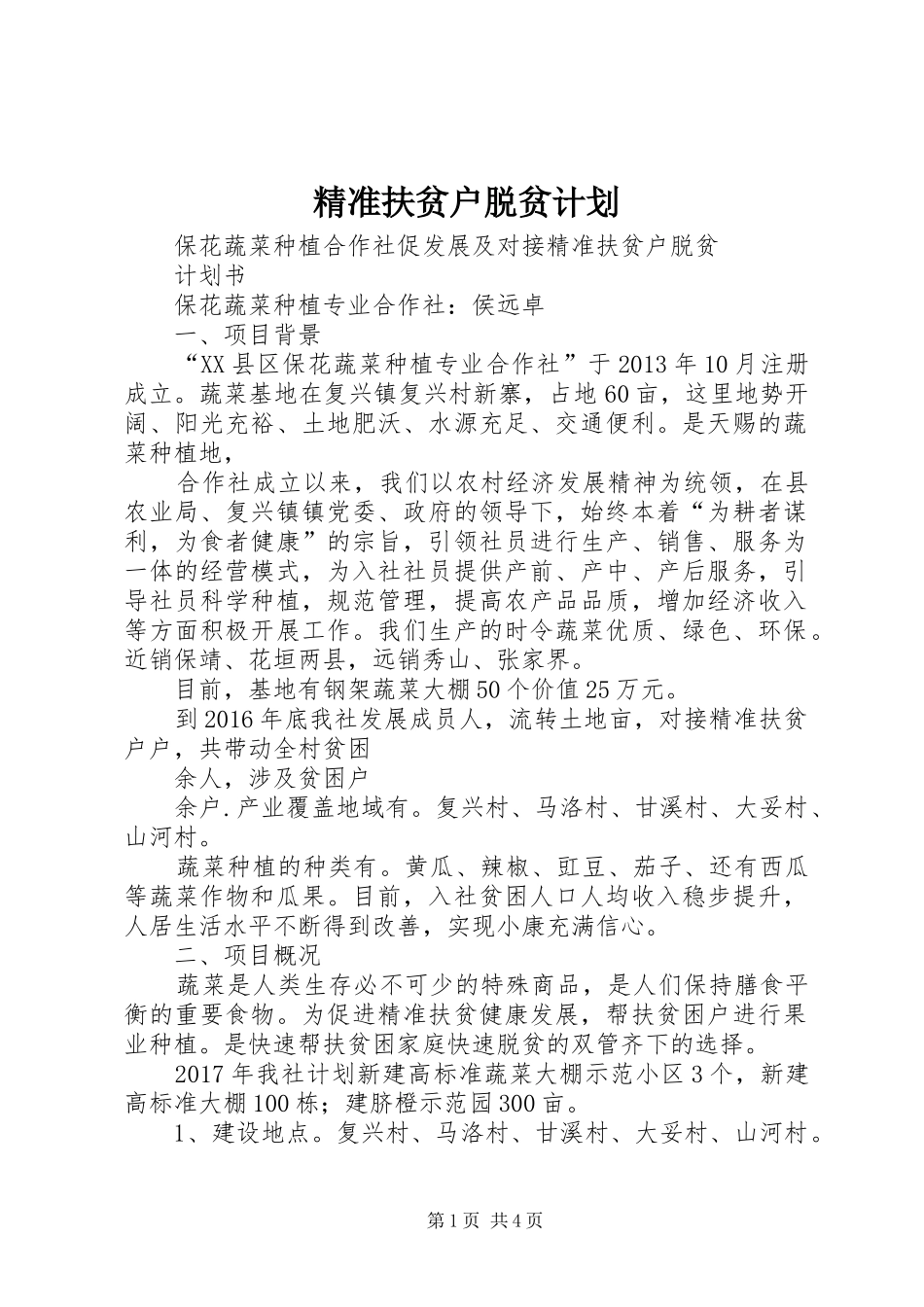 精准扶贫户脱贫计划_第1页
