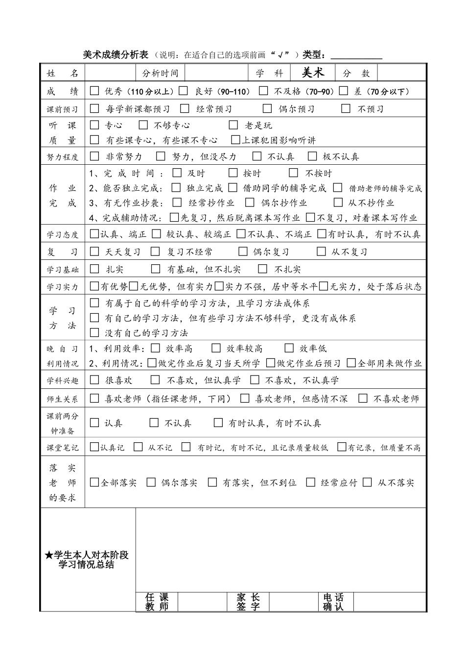 美术成绩分析表_第1页