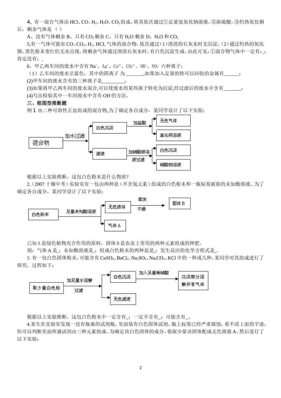 初中化学推断题专项练习_第2页