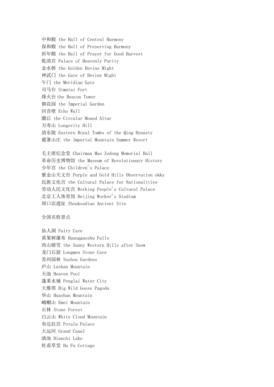 北京各个旅游景点的英文名称_第2页