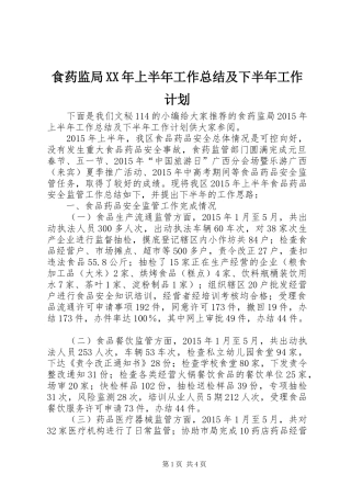食药监局XX年上半年工作总结及下半年工作计划