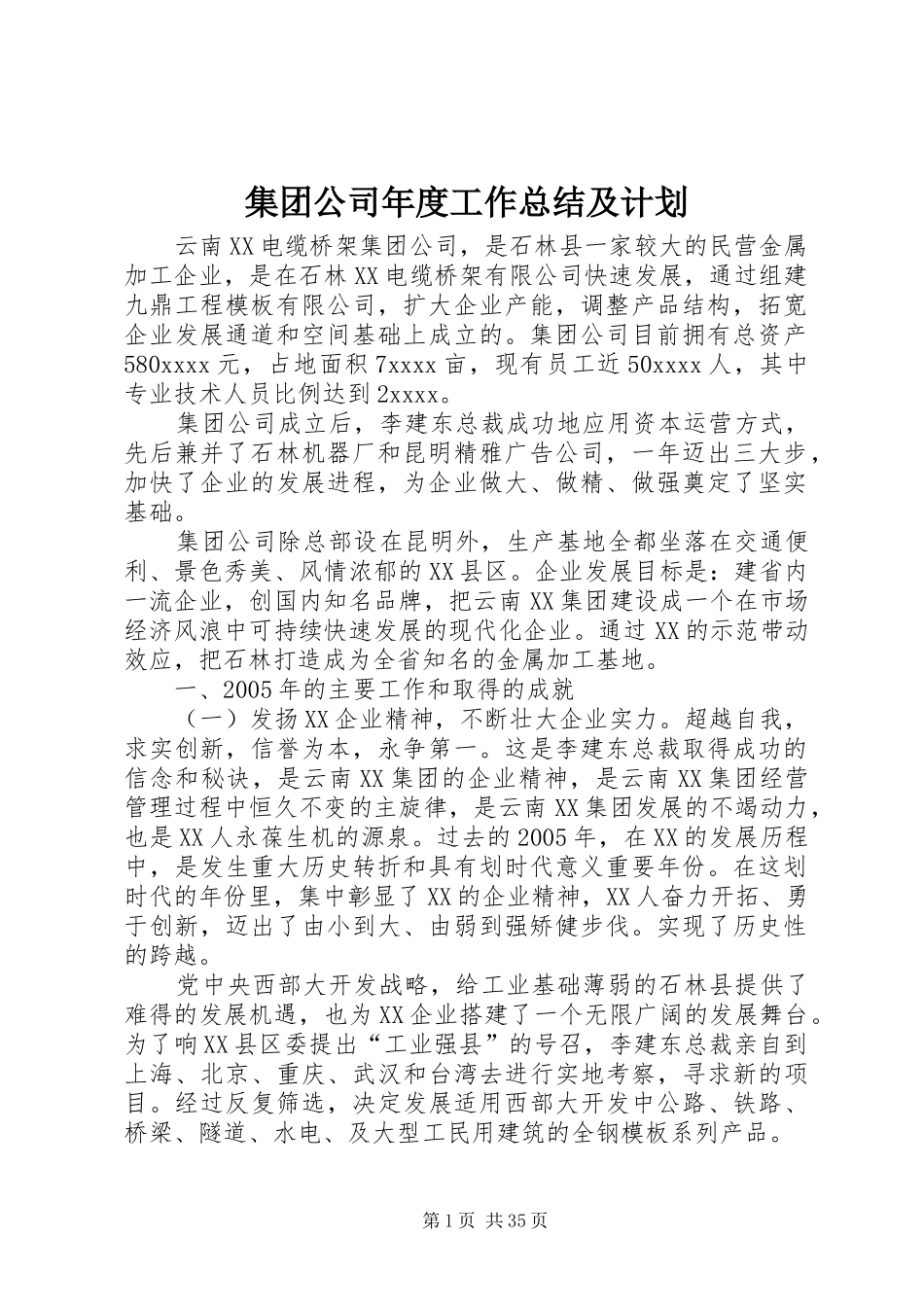 集团公司年度工作总结及计划_第1页