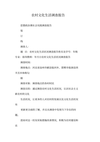 农村文化生活调查报告