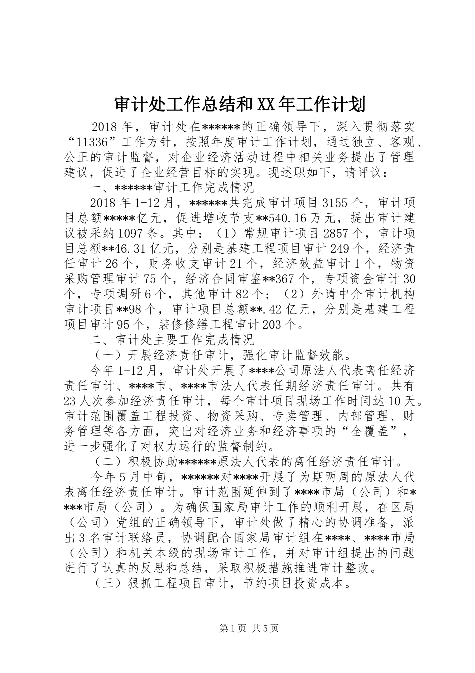 审计处工作总结和XX年工作计划_第1页