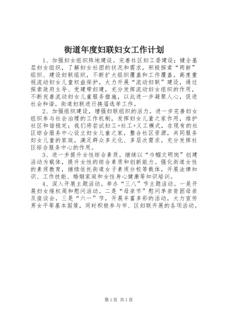 街道年度妇联妇女工作计划