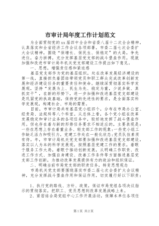 市审计局年度工作计划范文