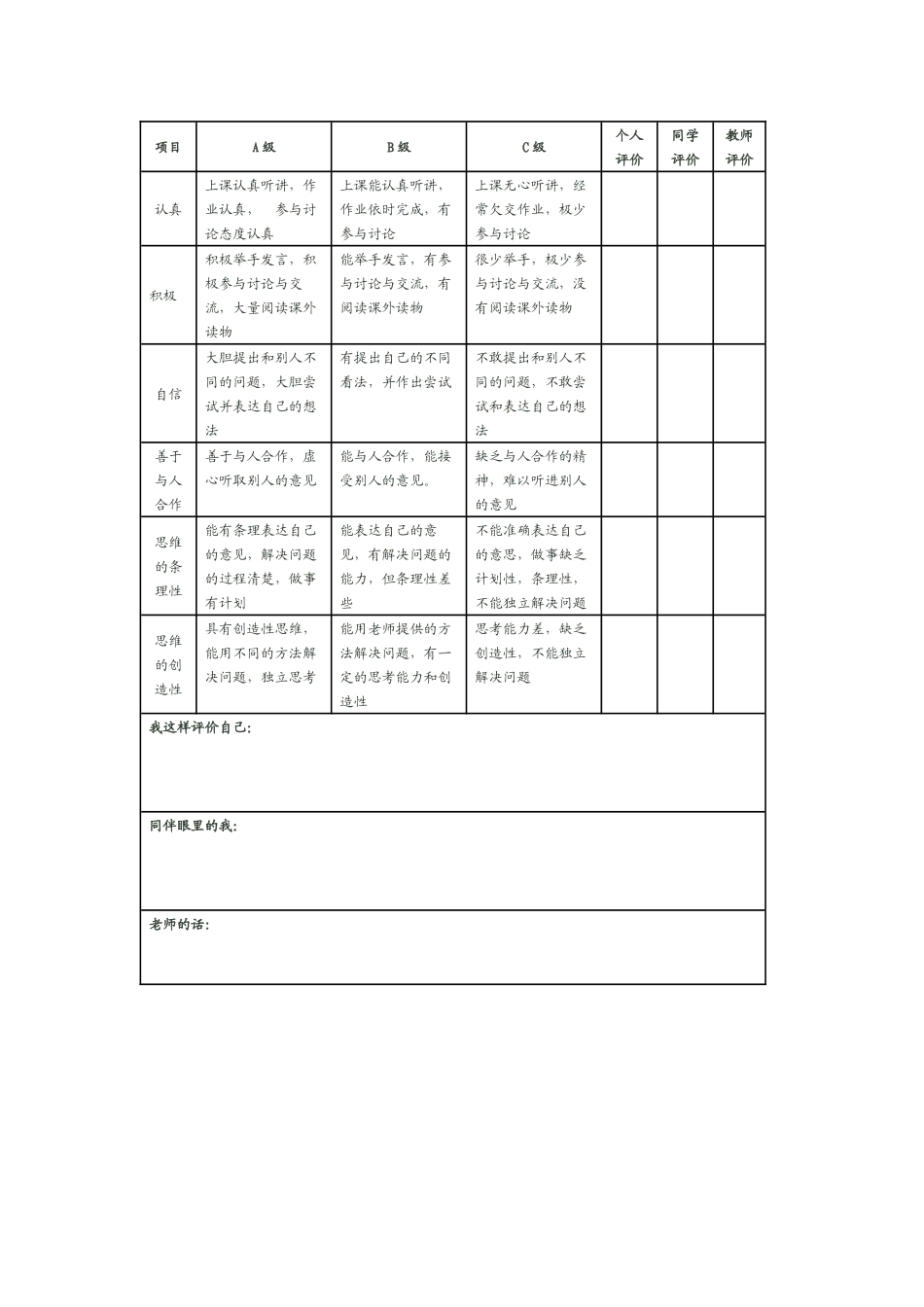 项目课程评价表_第1页