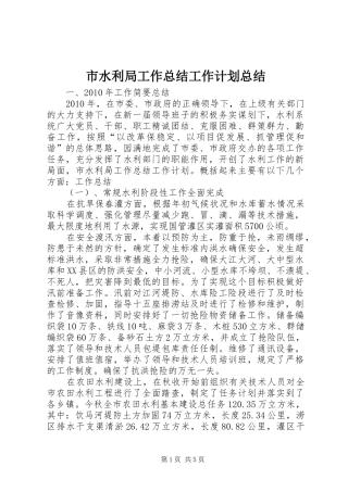 市水利局工作总结工作计划总结