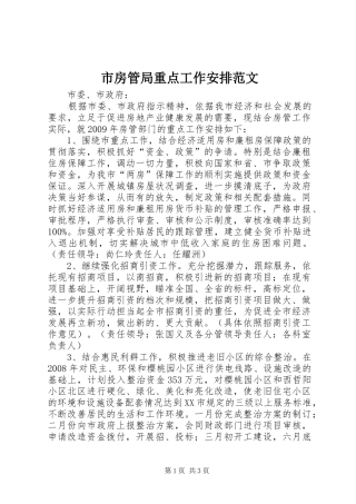 市房管局重点工作安排范文