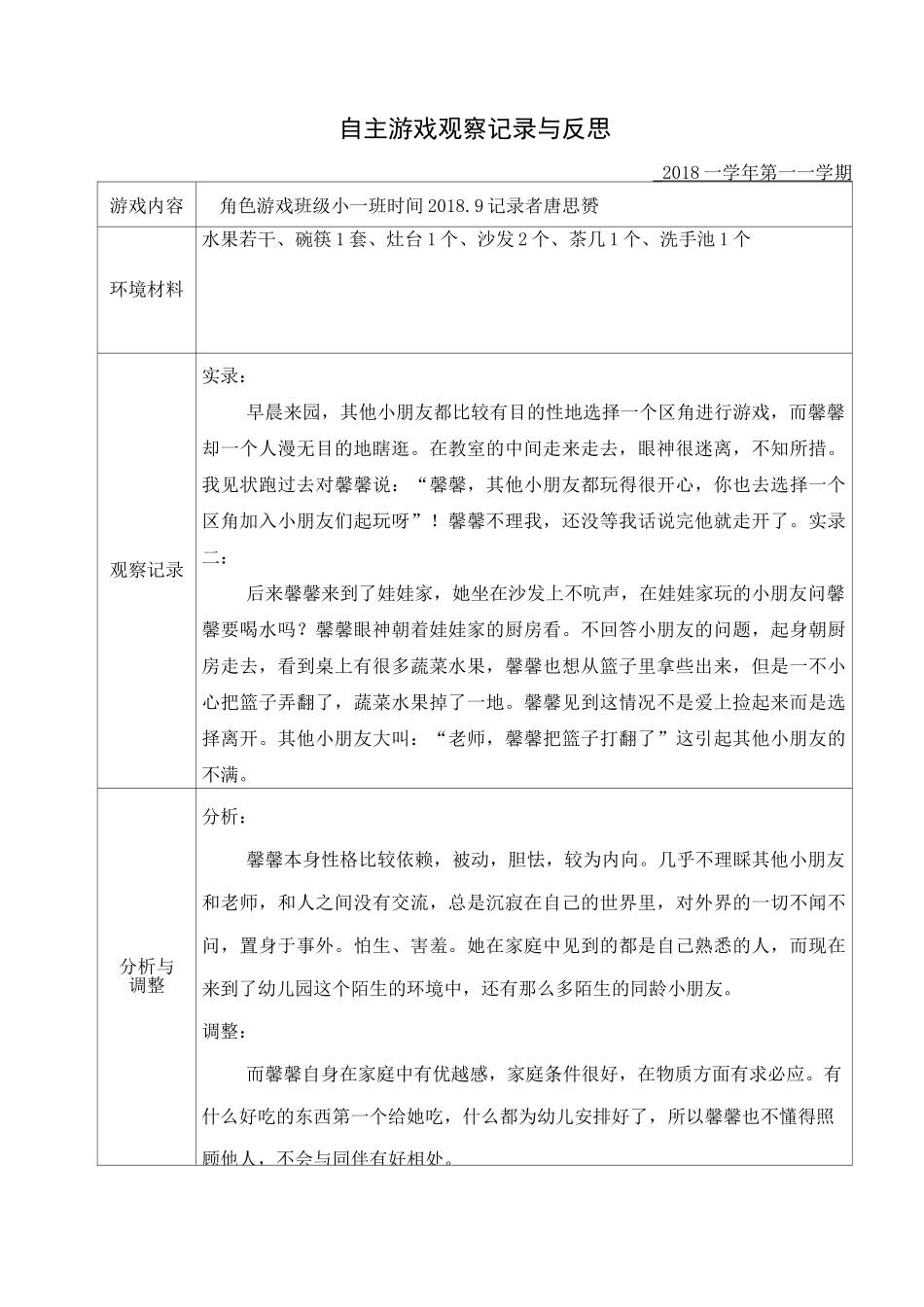 小班自主游戏观察记录_第1页