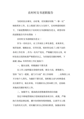 农村村支书述职报告