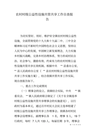 农村村级公益性设施共管共享工作自查报告