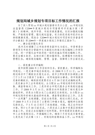 规划局城乡规划专项目标工作情况的汇报