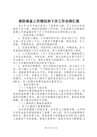 春防准备工作情况和下步工作安排汇报