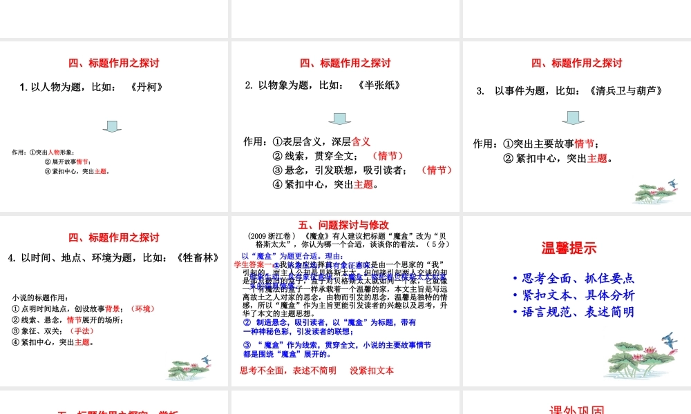 小说标题内涵与作用之探讨