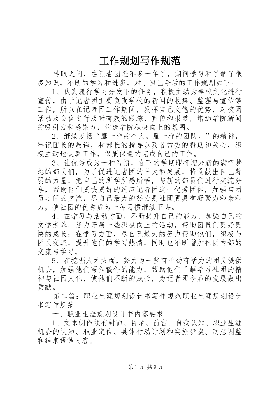 工作规划写作规范_第1页