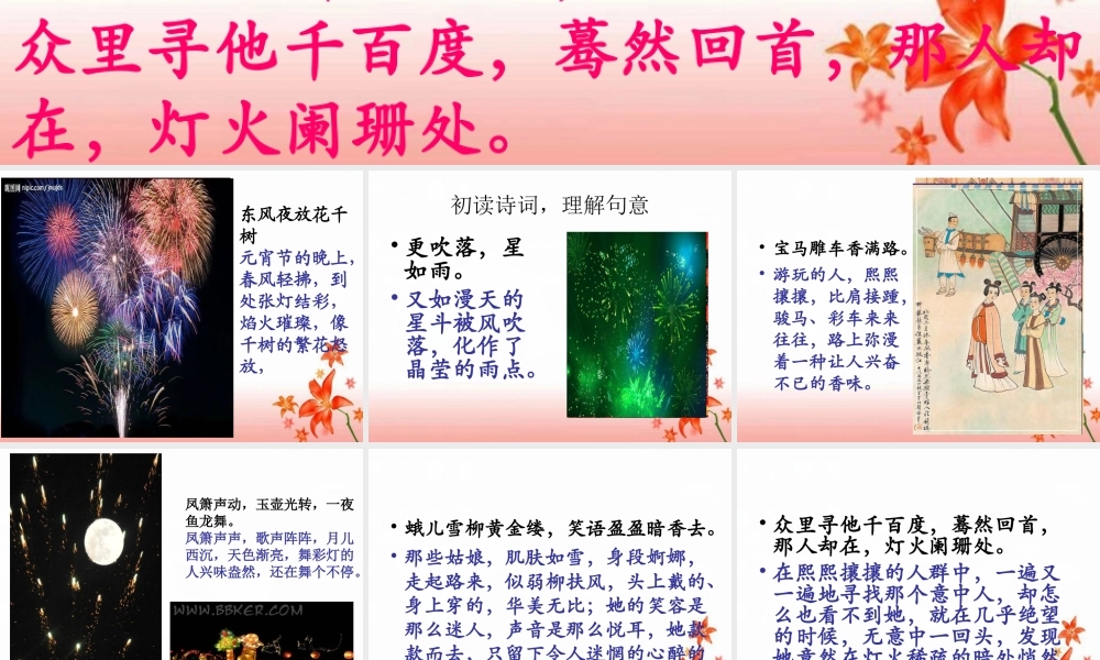 苏教版唐诗宋词选修青玉案（东风夜放花千树）课件1