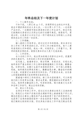 年终总结及下一年度计划