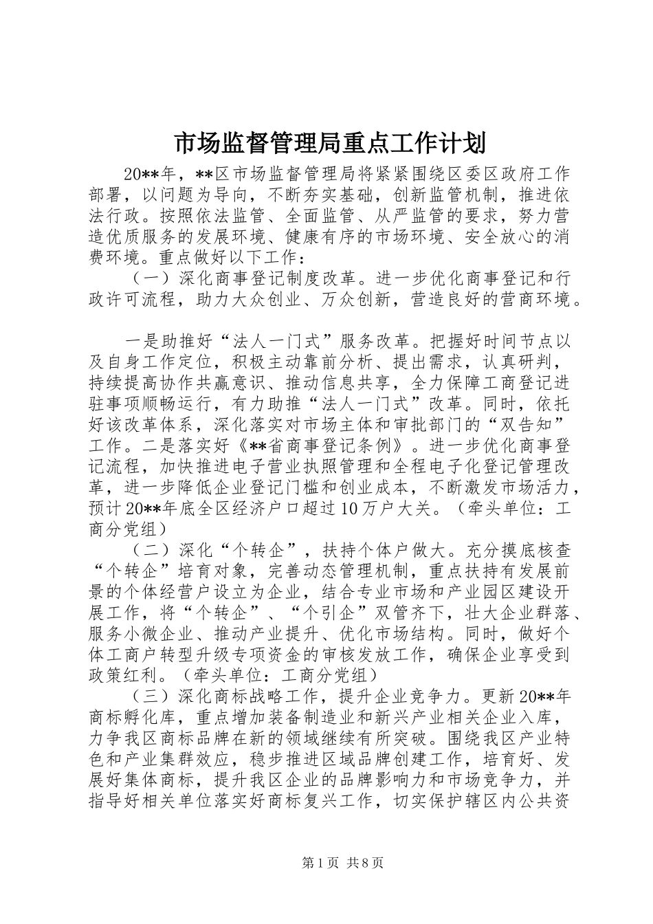 市场监督管理局重点工作计划_第1页