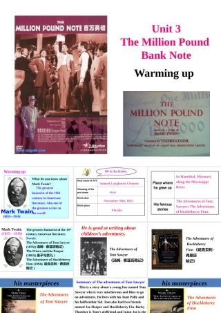 【优秀课件】高中英语人教版必修3：Unit3TheMillionPoundBankNotewarmingup（共21张PPT）（共21张PPT）