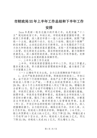 市财政局XX年上半年工作总结和下半年工作安排